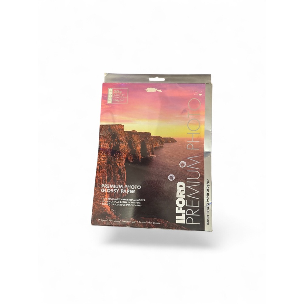 Ilford Premium Photo Glossy Paper 8.5x11 20 Sheets 250gsm Inkjet Printer Paper